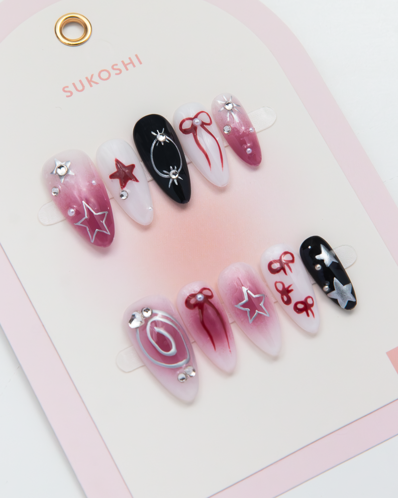 SUKOSHI Handmade Press-On Nails Cherry Bomb