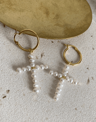 Pearl Cross Midi Hoops