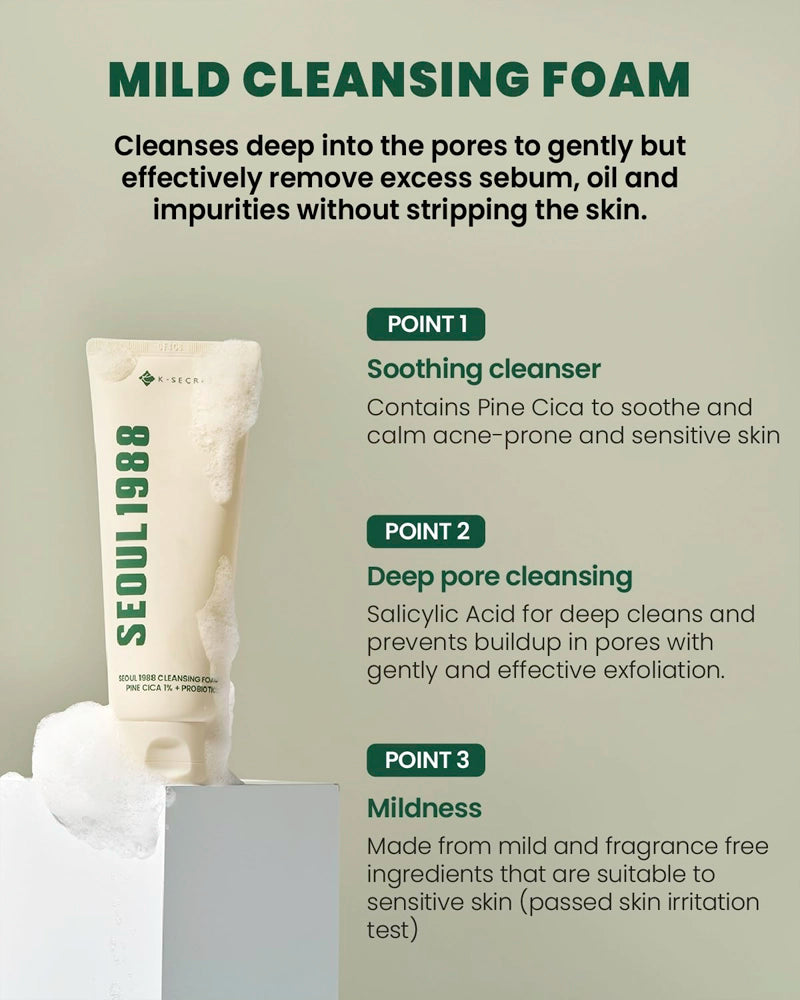 K-SECRET SEOUL 1988 Cleansing Foam Pine Cica 1% + Probiotics