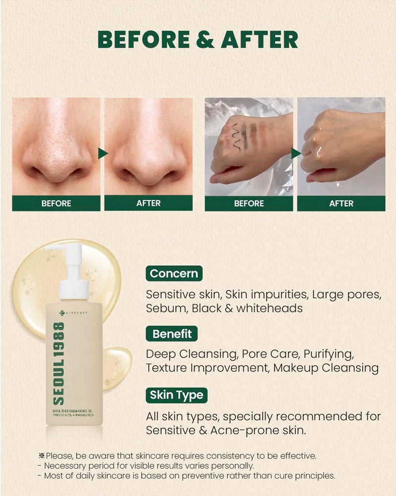 K-SECRET SEOUL 1988 Cleansing Oil: Pine Cica 1% + Probiotics