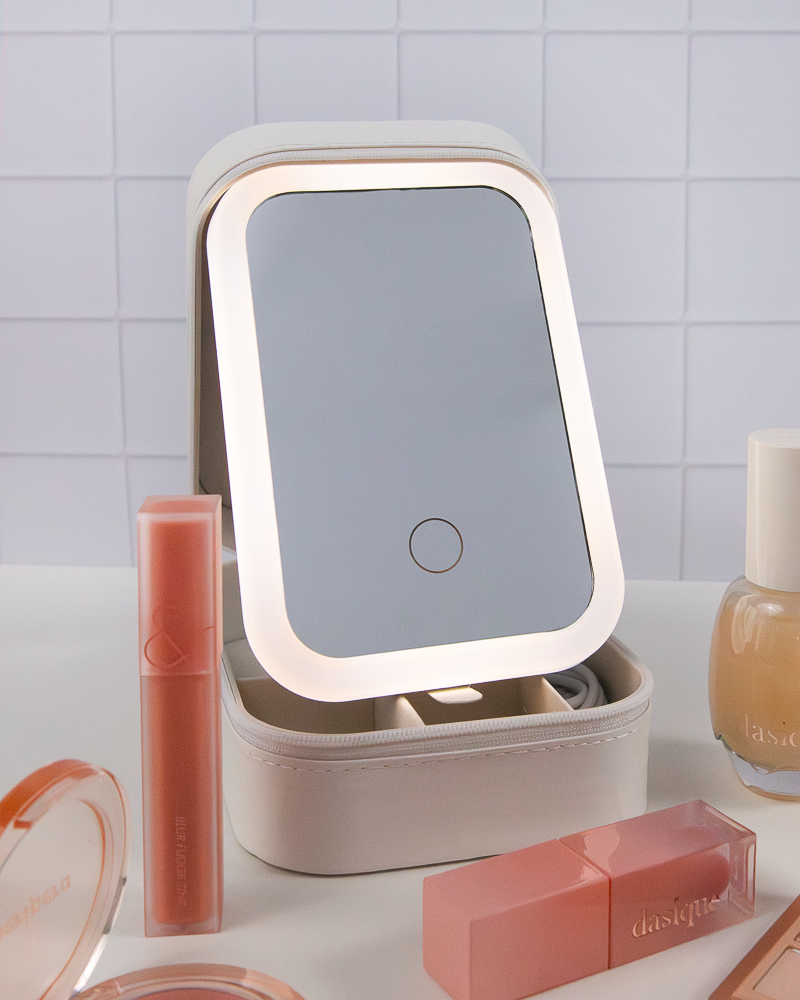 Miroir de maquillage LED pliable