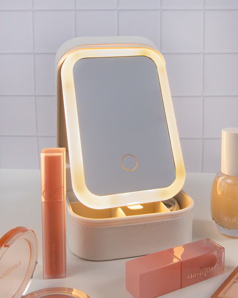 Miroir de maquillage LED pliable