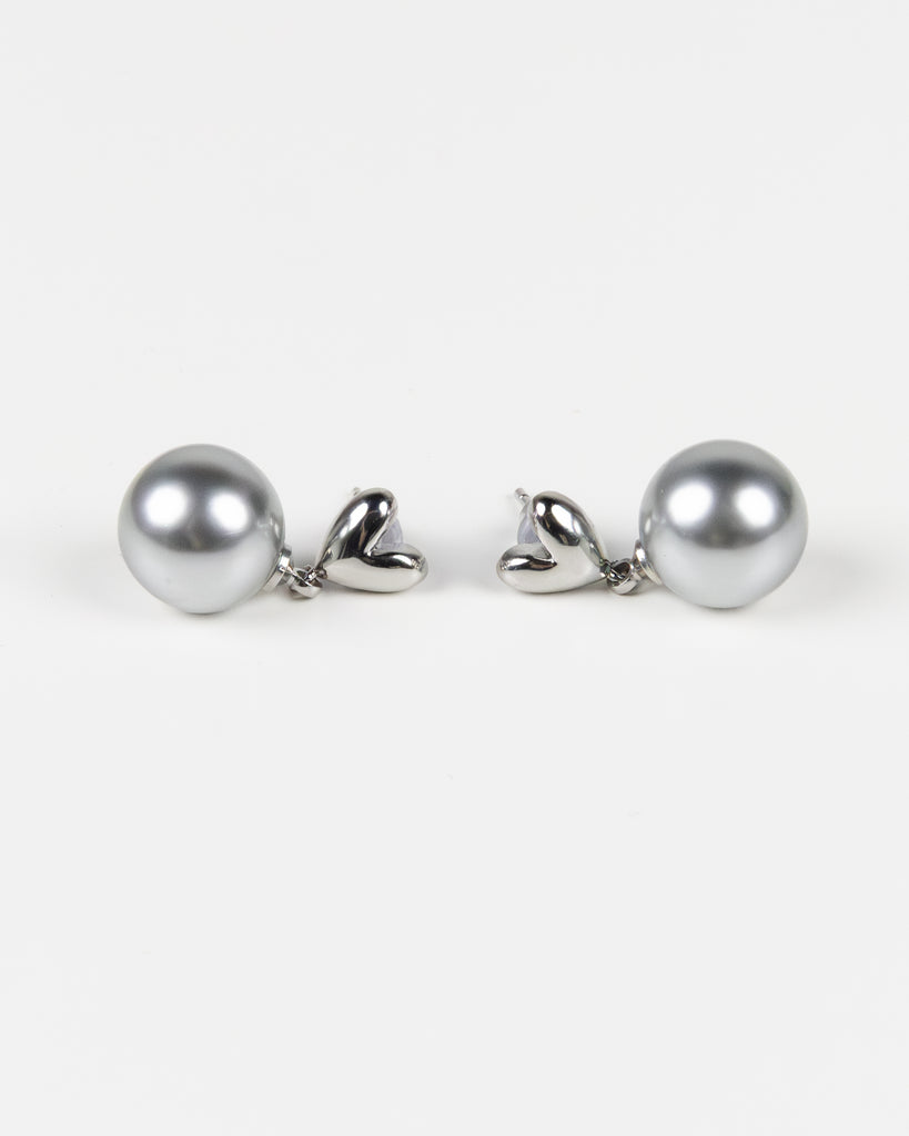 NYU NYU Silver Heart Pearl Drop Earrings
