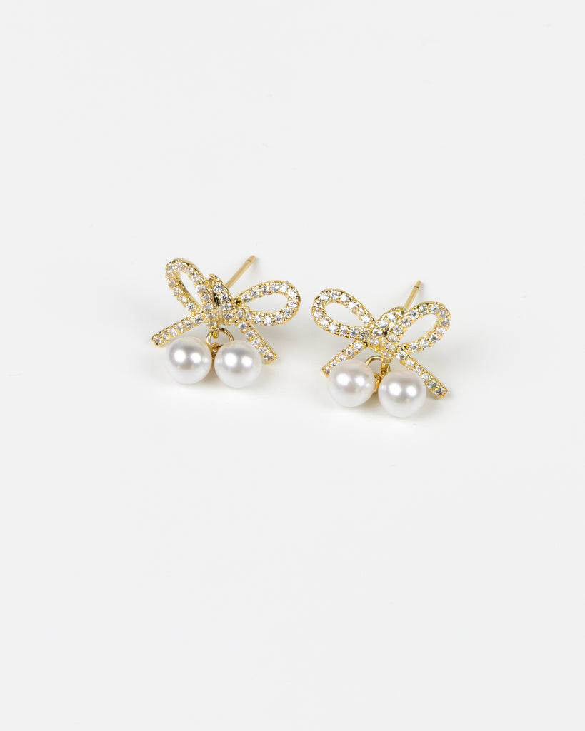 NYU NYU Gold Pearl Bowknot Earrings