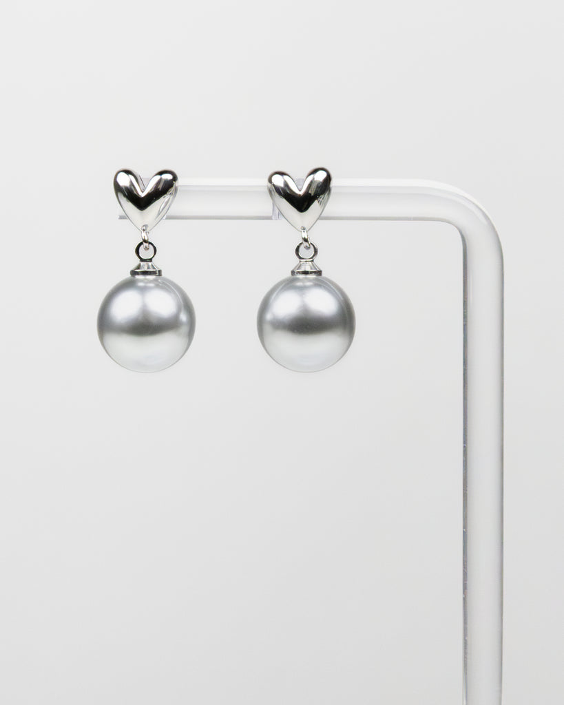 NYU NYU Silver Heart Pearl Drop Earrings