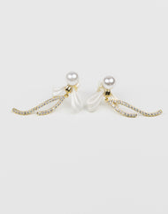 SUKOSHI Pearl Bow Wishbone Drop Earrings