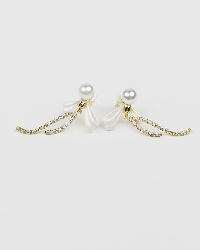 SUKOSHI Pearl Bow Wishbone Drop Earrings