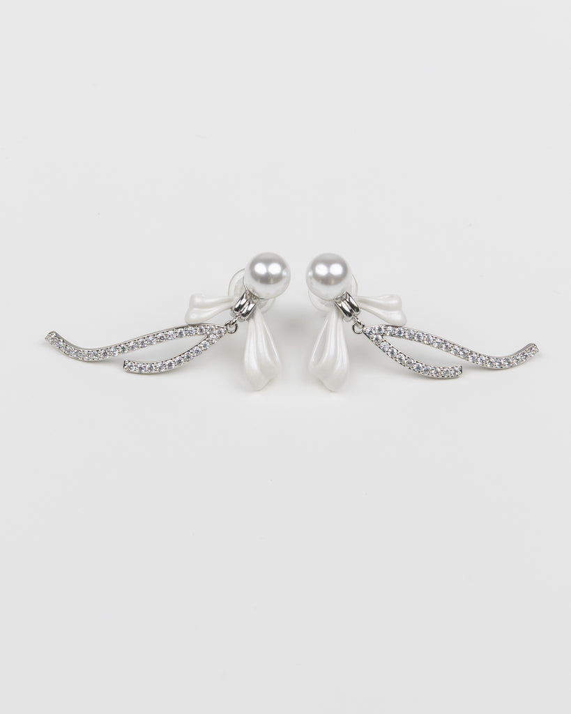 SUKOSHI Pearl Bow Wishbone Drop Earrings