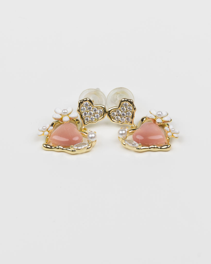 SUKOSHI Rose Heart Garden Daisy Drop Earrings