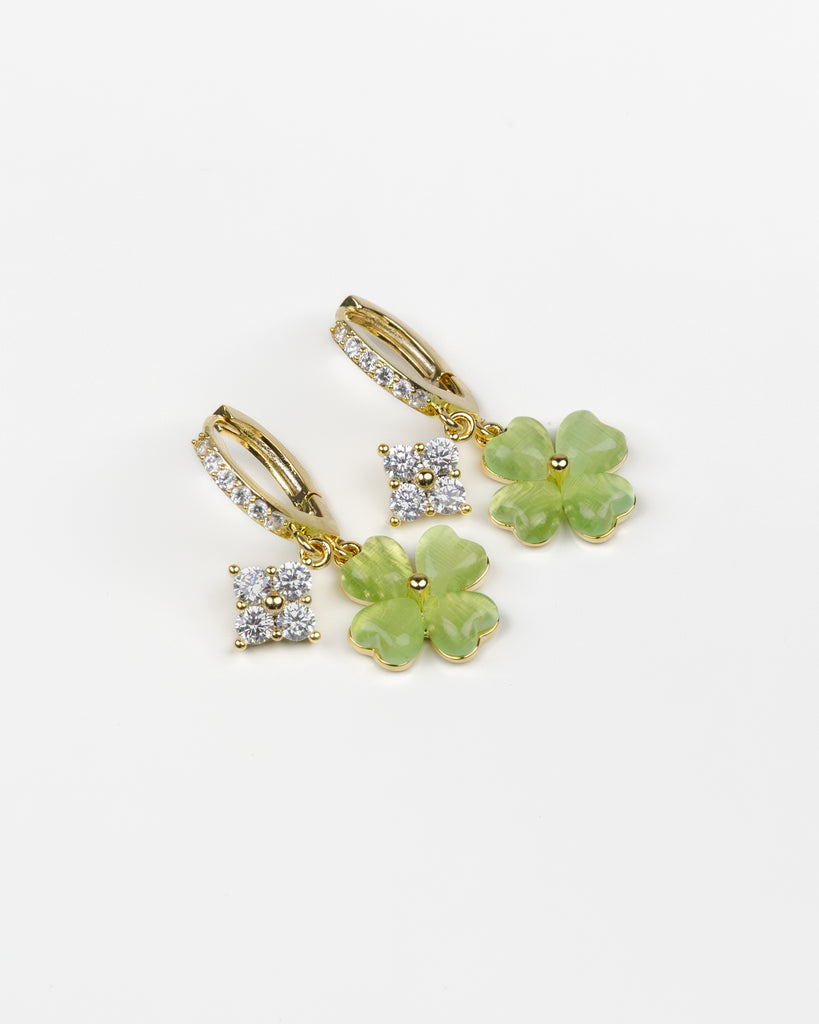 SUKOSHI Lucky Clover Crystal Drop Hoops