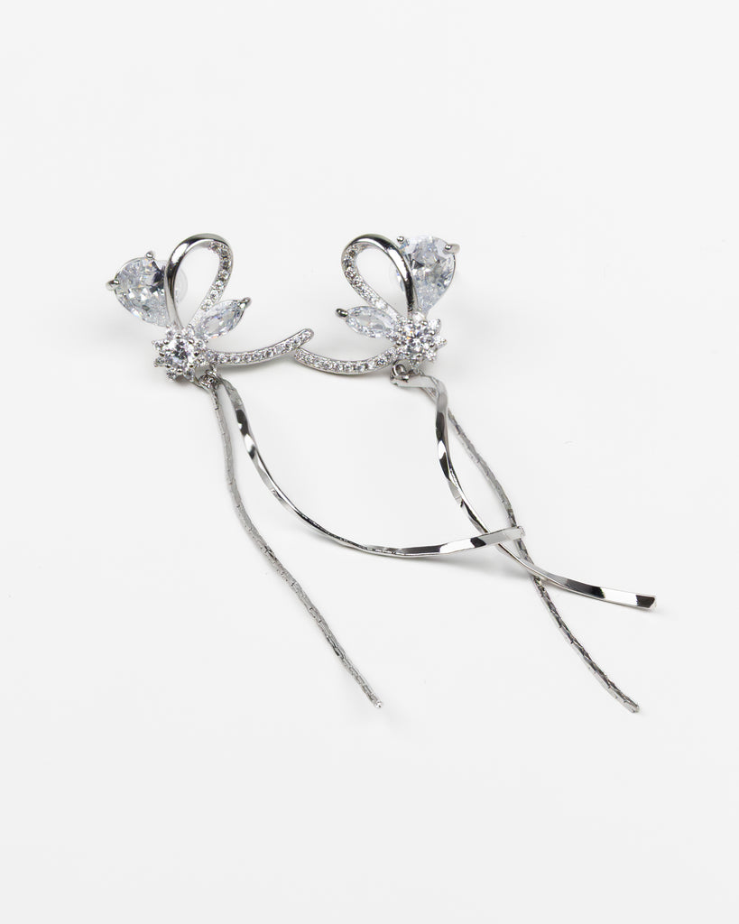 SUKOSHI Crystal Bow Twisted Ribbon Drop Earrings