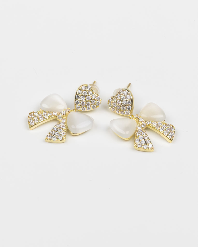 SUKOSHI Heart & Bow Crystal Drop Earrings