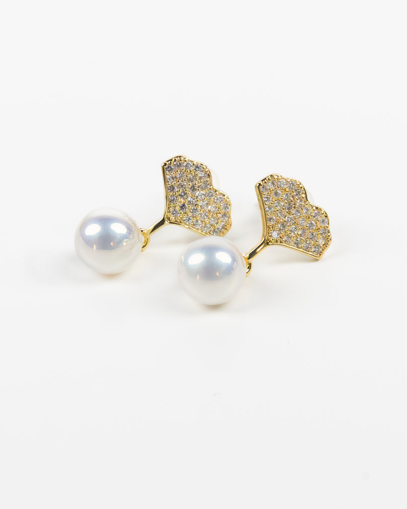 SUKOSHI Ginkgo Pearl Fan Drop Studs