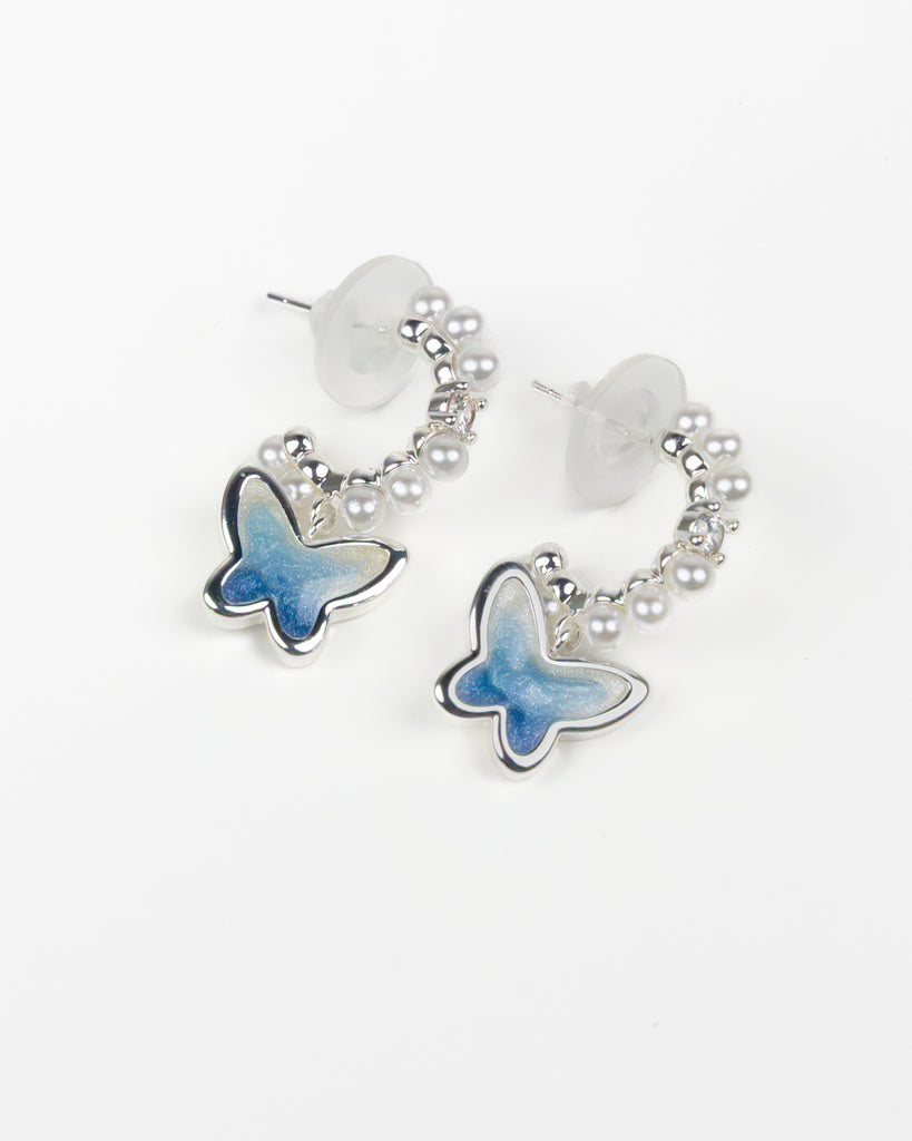 SUKOSHI Blue Drift Butterfly Pearl Hoops