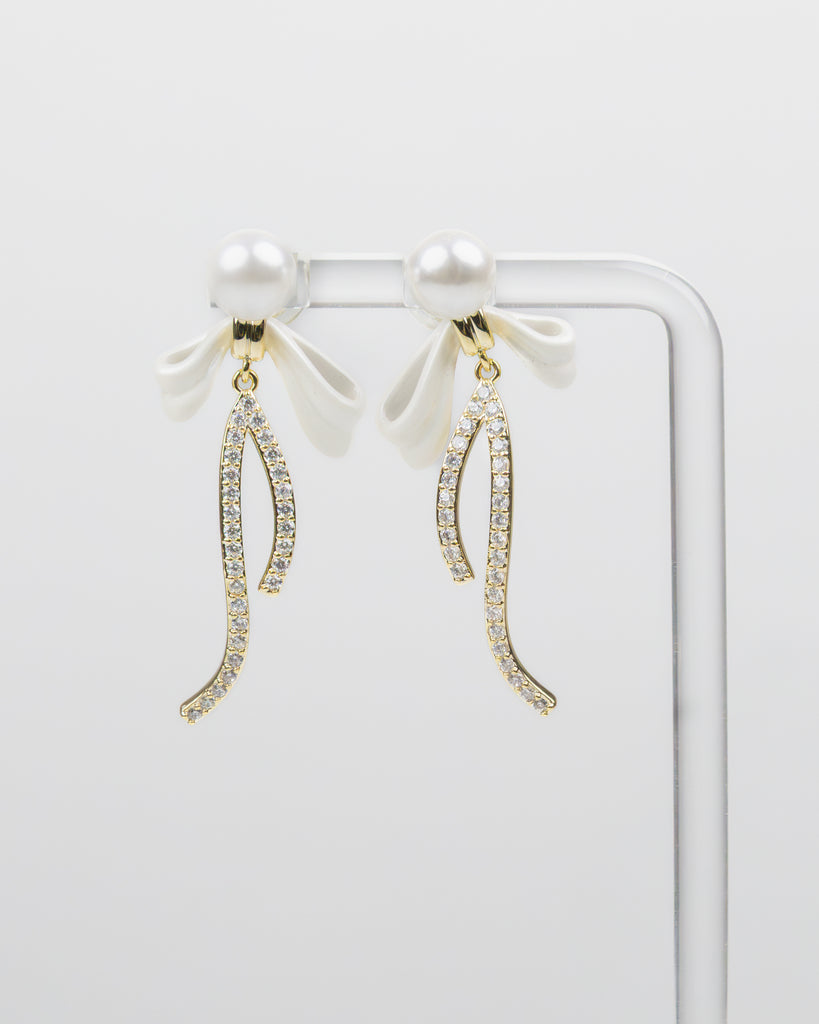 SUKOSHI Pearl Bow Wishbone Drop Earrings