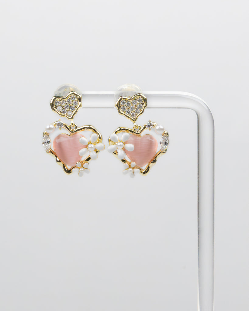 SUKOSHI Rose Heart Garden Daisy Drop Earrings