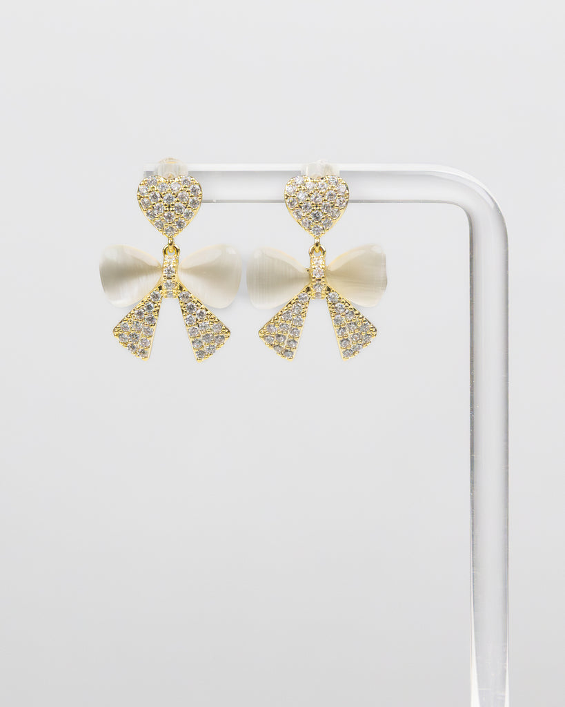 SUKOSHI Heart & Bow Crystal Drop Earrings
