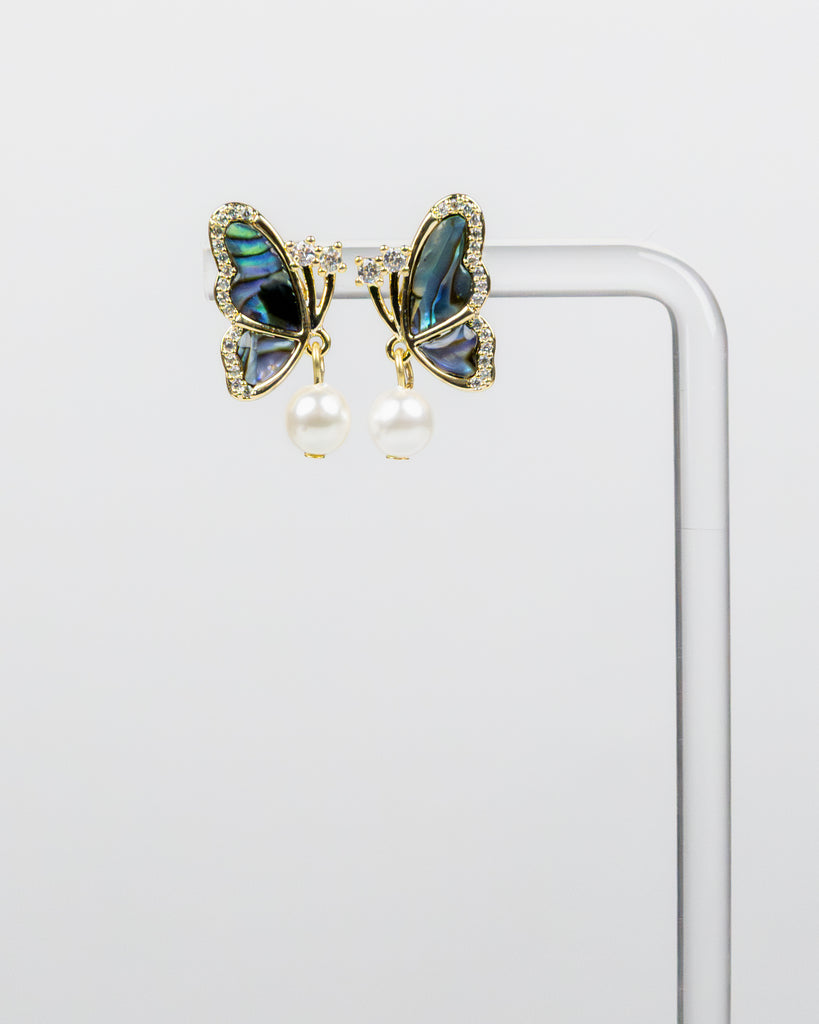 SUKOSHI Iridescent Butterfly Pearl Drop Earrings