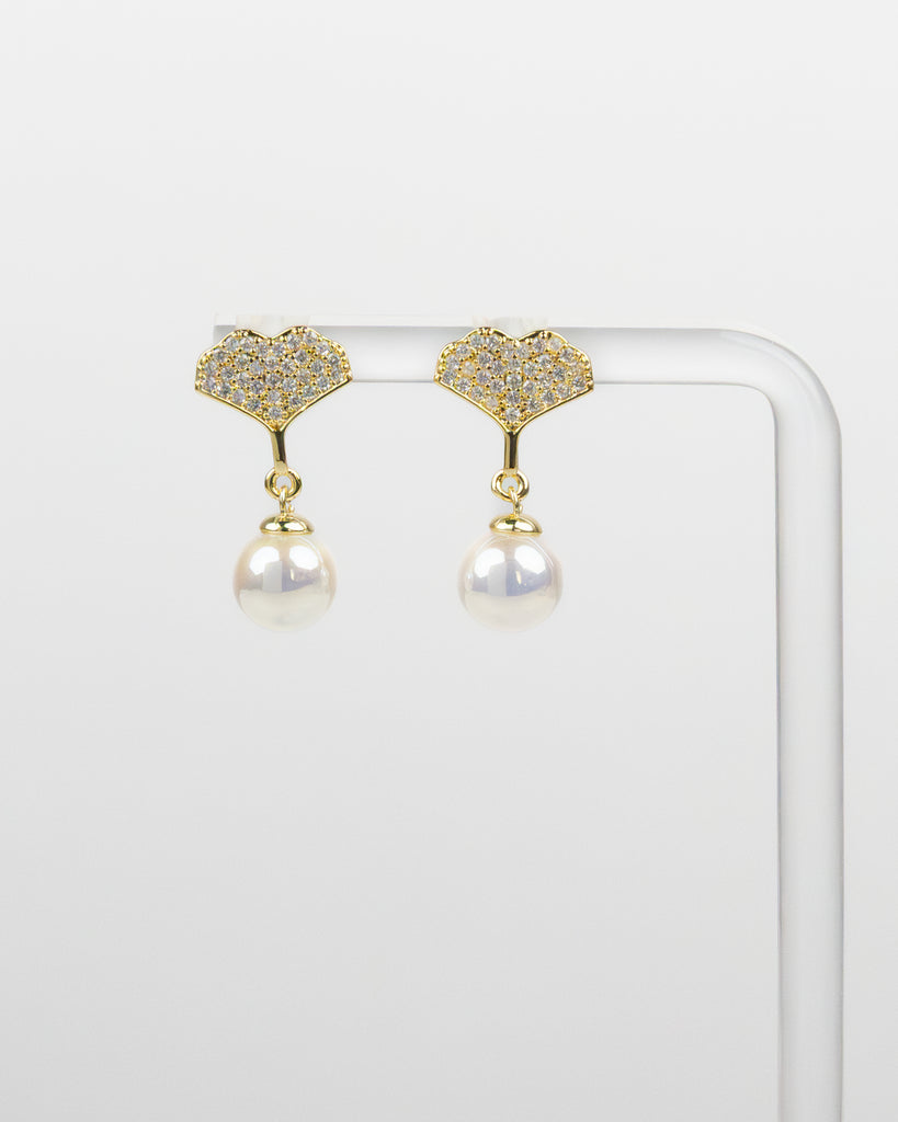 SUKOSHI Ginkgo Pearl Fan Drop Studs