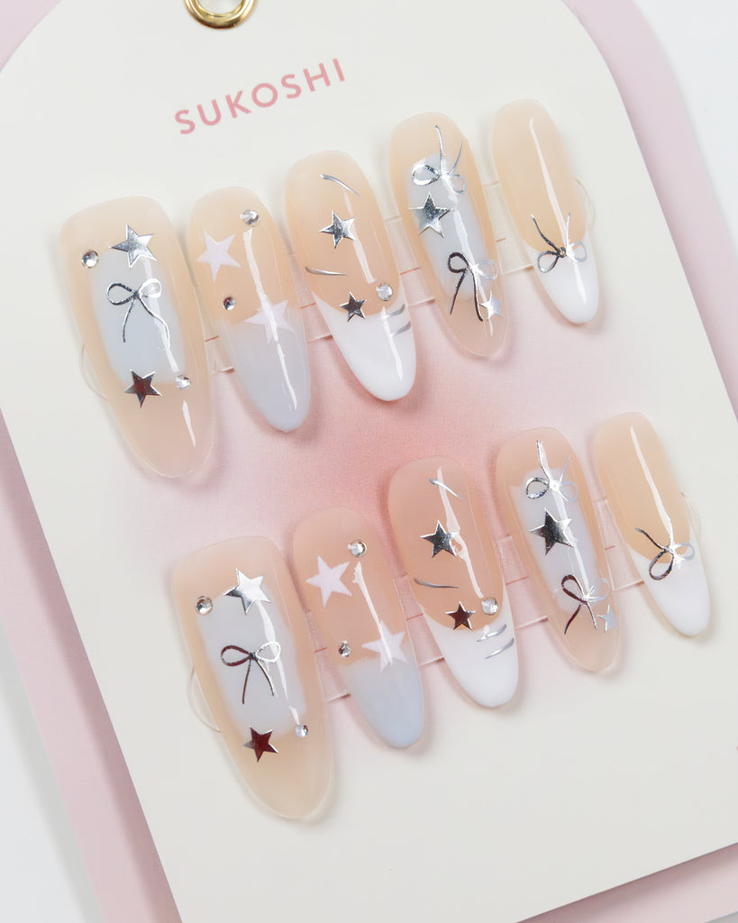 SUKOSHI Handmade Press-On Nails Blue Twinkle