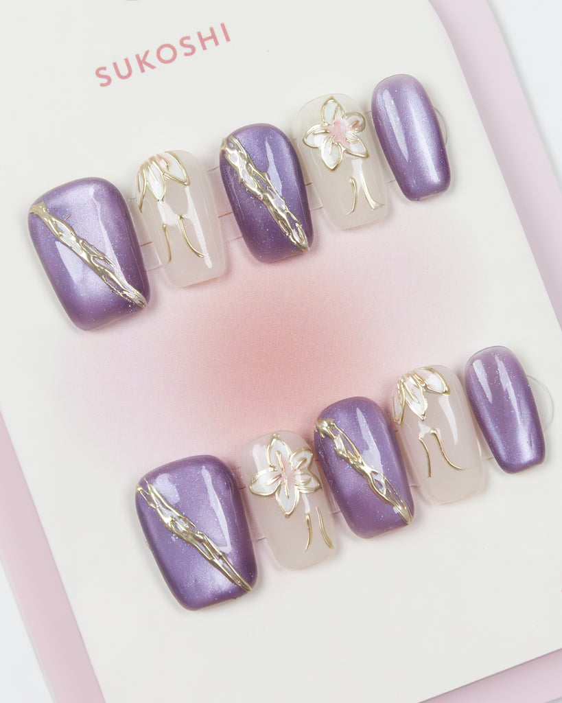 SUKOSHI Handmade Press-On Nails Silver Lilac
