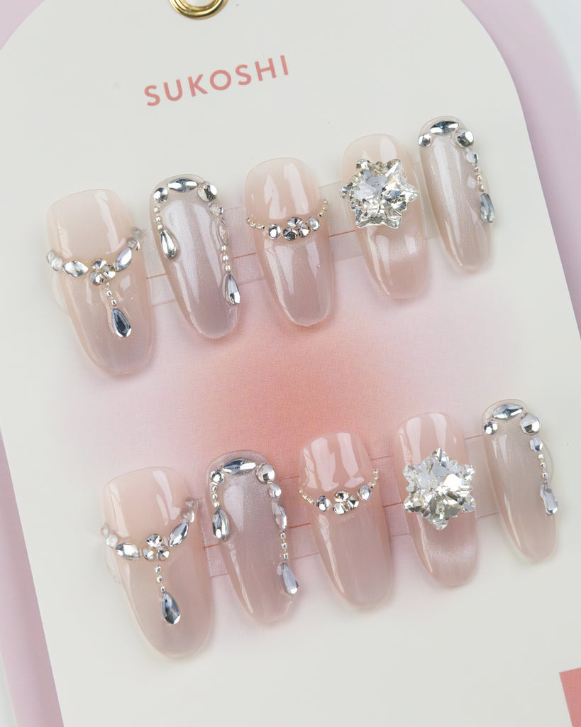 SUKOSHI Handmade Press-On Nails Romantic Sparkle