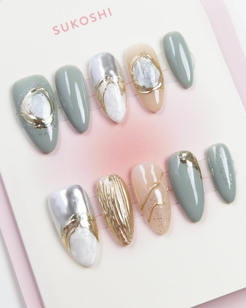 SUKOSHI Handmade Press-On Nails Jade Charm