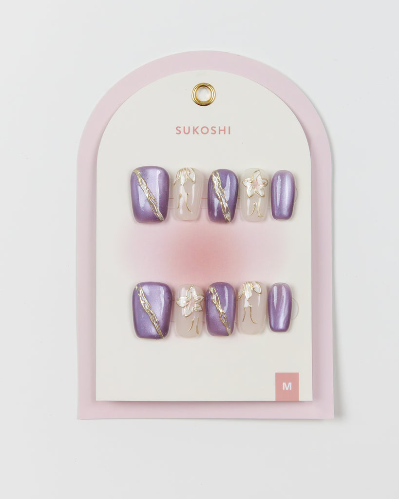 SUKOSHI Handmade Press-On Nails Silver Lilac