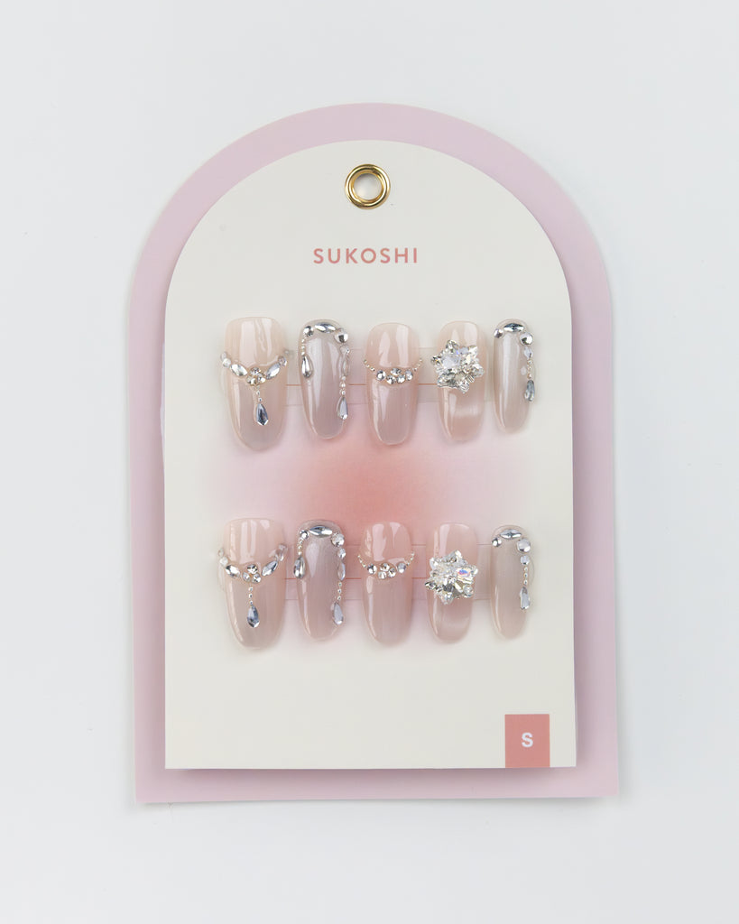 SUKOSHI Handmade Press-On Nails Romantic Sparkle