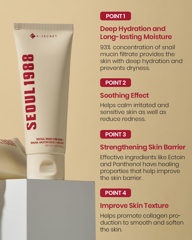 K-SECRET SEOUL 1998 Cream: Snail Mucin 93% + Rice 100ml