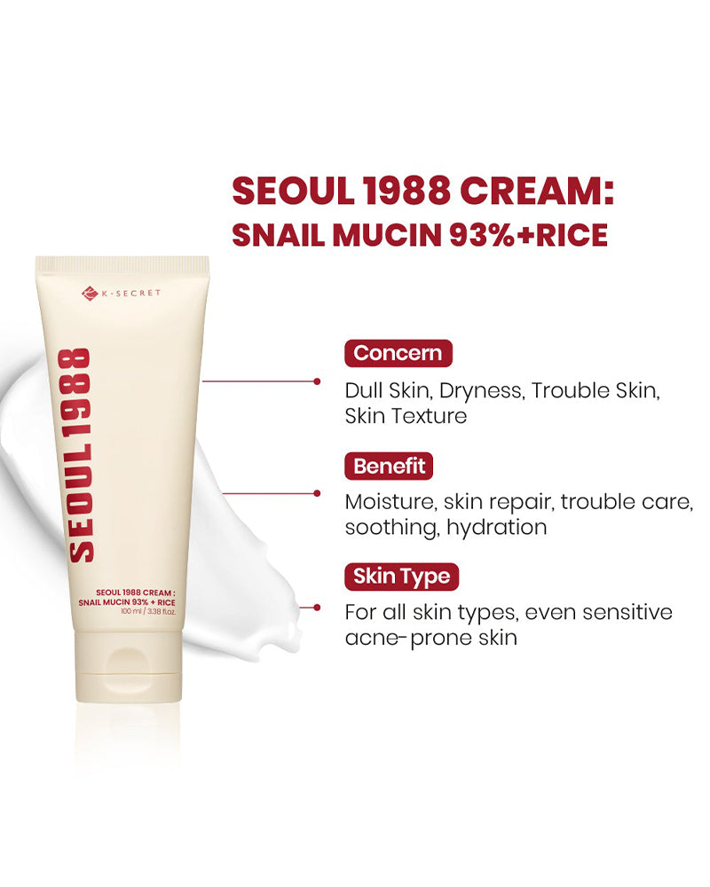 K-SECRET SEOUL 1998 Cream: Snail Mucin 93% + Rice 100ml