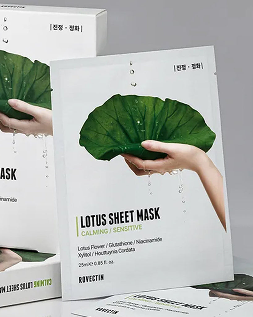 Masque en tissu apaisant à l'eau de lotus pure ROVECTIN