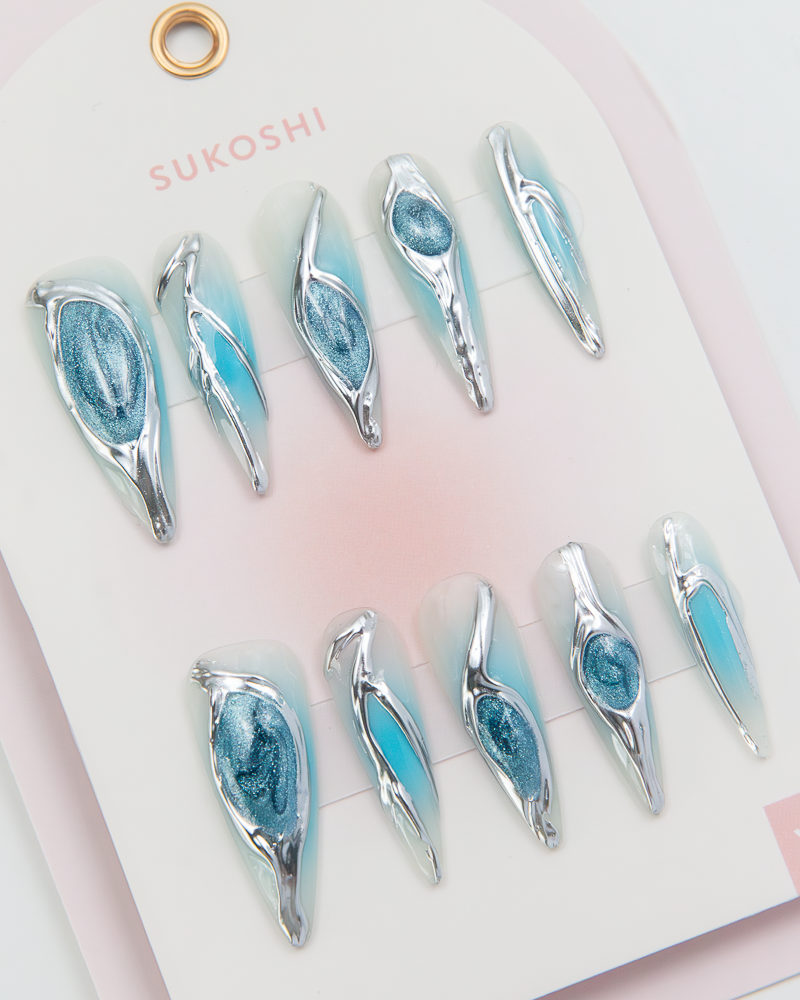 SUKOSHI Handmade Press-On Nails Chrome Frost