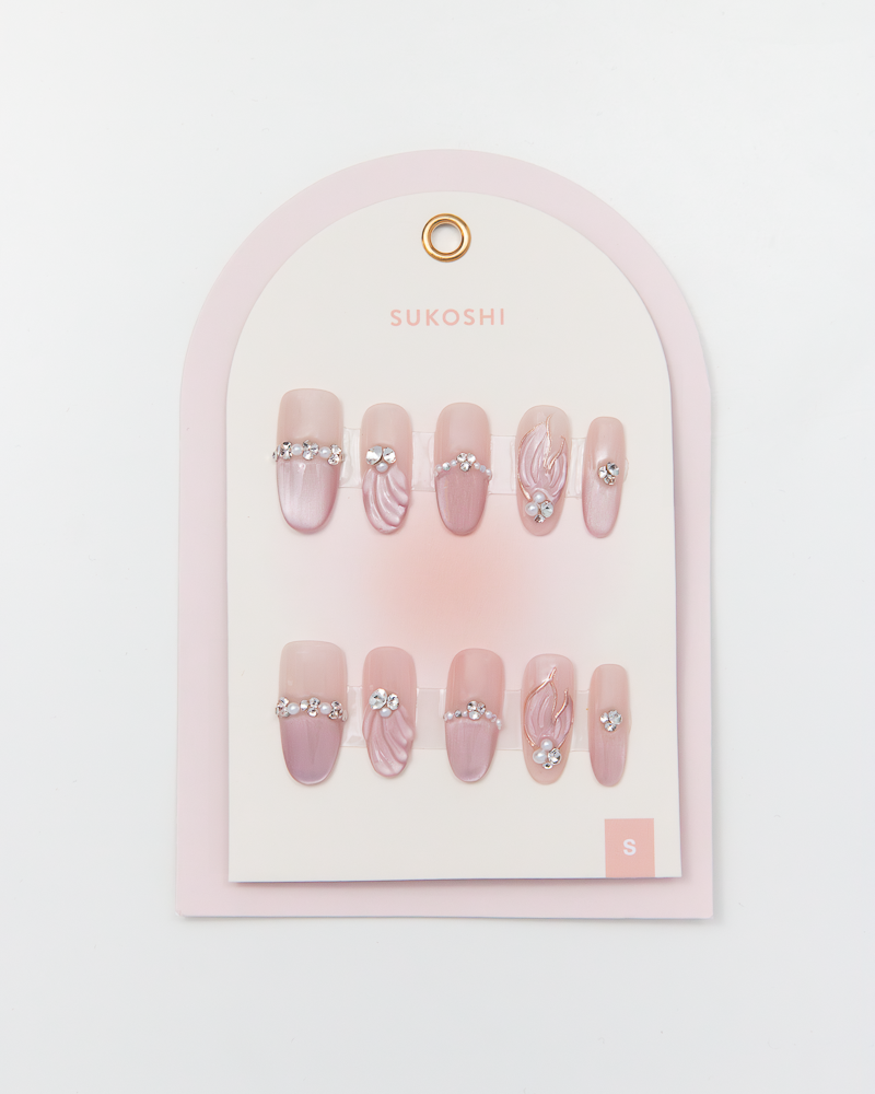 SUKOSHI Handmade Press-On Nails Pink Dewdrop