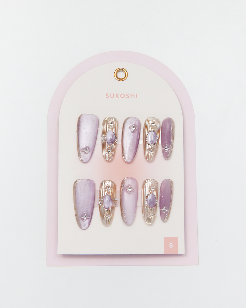 SUKOSHI Handmade Press-On Nails Silver Amethyst
