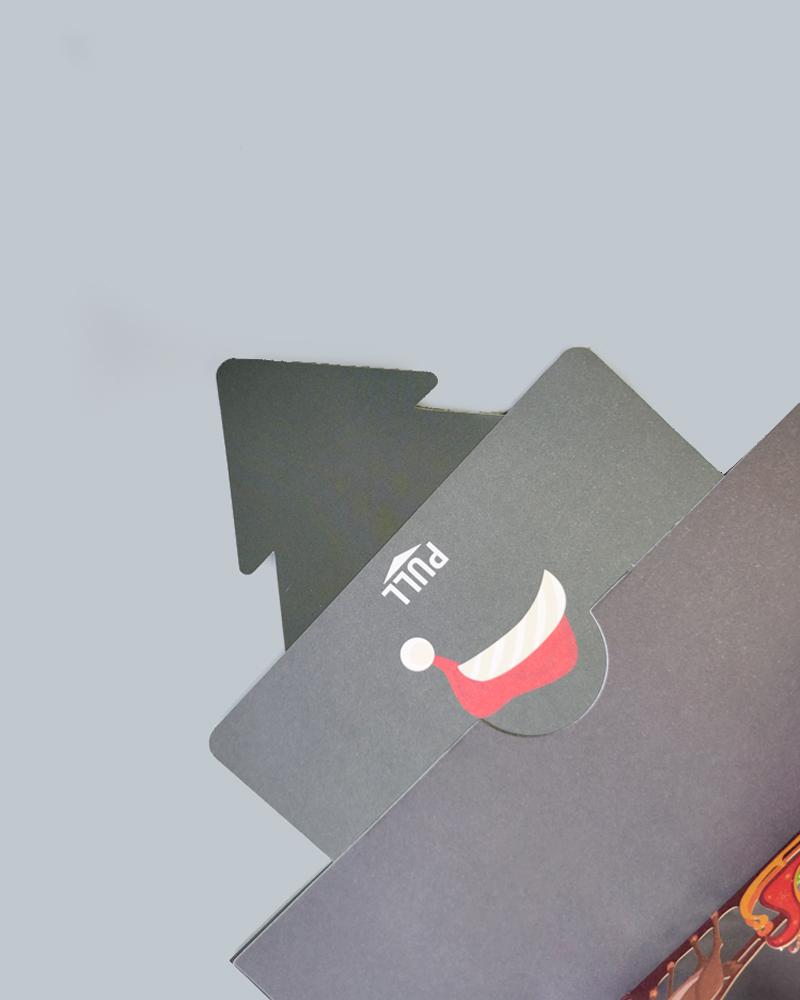 close up view of the Christmas Eve 3D Pop-Up Card pull tab